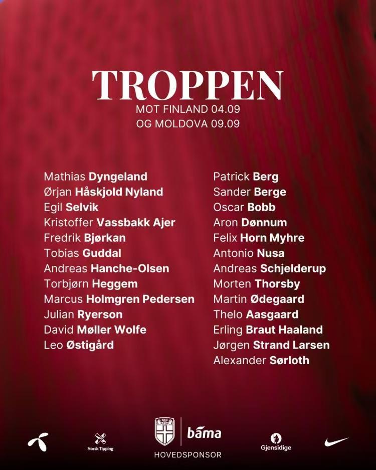 开云体育注册入口-挪威队世预赛大名单：哈兰德&amp;amp;厄德高领衔，瑟洛特、努萨在列